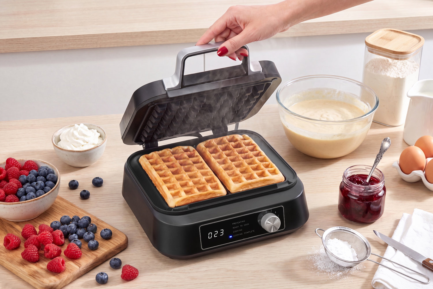 Gofrownica SmartWaffles 2200W z elektronicznym sterowaniem i wyświetlaczem LCD Transa Electronics